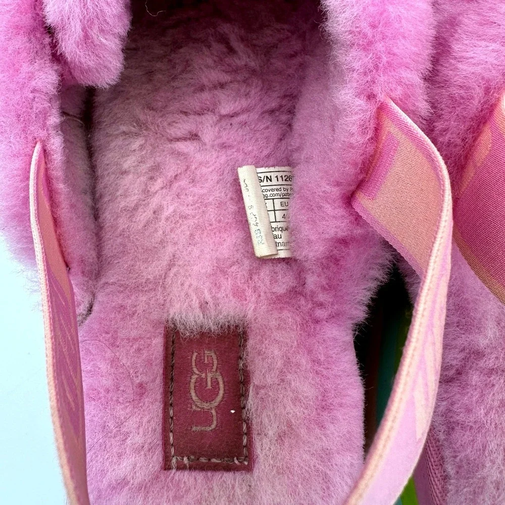 UGG Funkette Pink Platform Slingback Rainbow Sole Shearling Women's Size 9